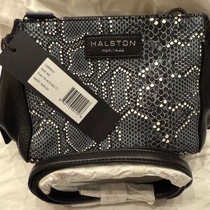 Halston Heritage Black and White Snake Print Crossbody/clutch bag.